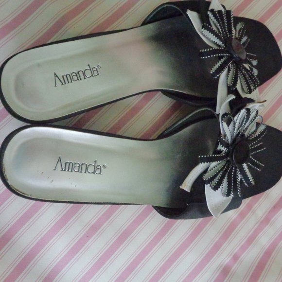 Amanda Sz 10 Slides-Kitten Heel-Black/White Shoes - Picture 4 of 8